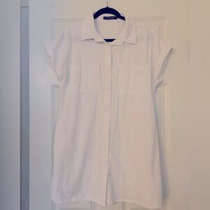 Full button, short sleeve white linen dress or swimsuit cover